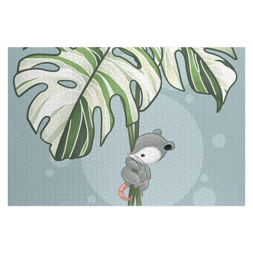 

Opossum hanging on a Monstera Variegata Leaf Jigsaw Puzzle Personalized Gift Christmas Toys Scale Motors Name Wooden Toy Puzzle