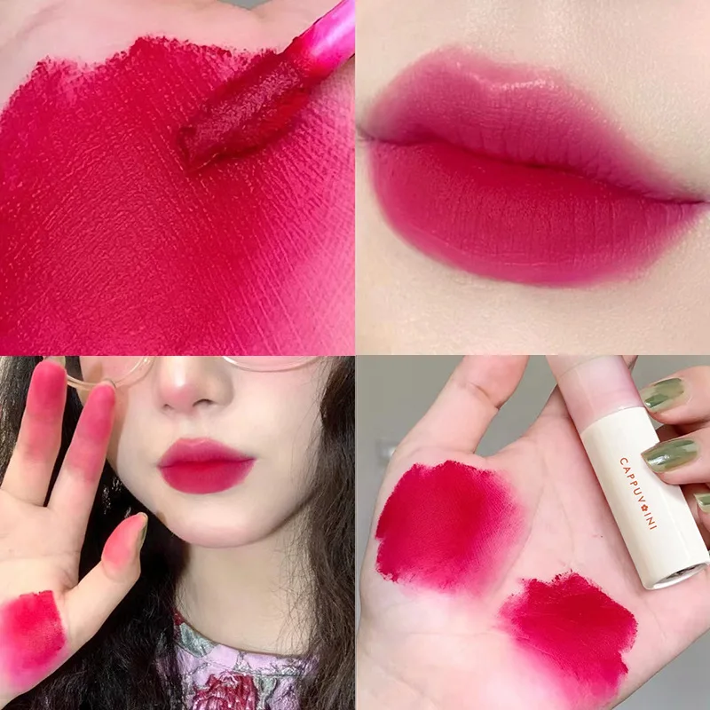 Brilho labial fosco de longa duração, batom líquido, copo antiaderente, lama, rosa nua, pigmento vermelho, matiz labial hidratante, cosméticos coreanos