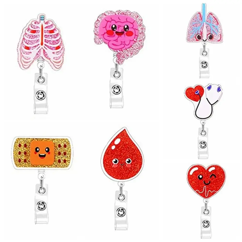 

Human Organs Retractable Badge Reel Alligator Clip 360 Rotating ID Badge Holder Glitter Name Tag Easy Pull Buckle Staff Card