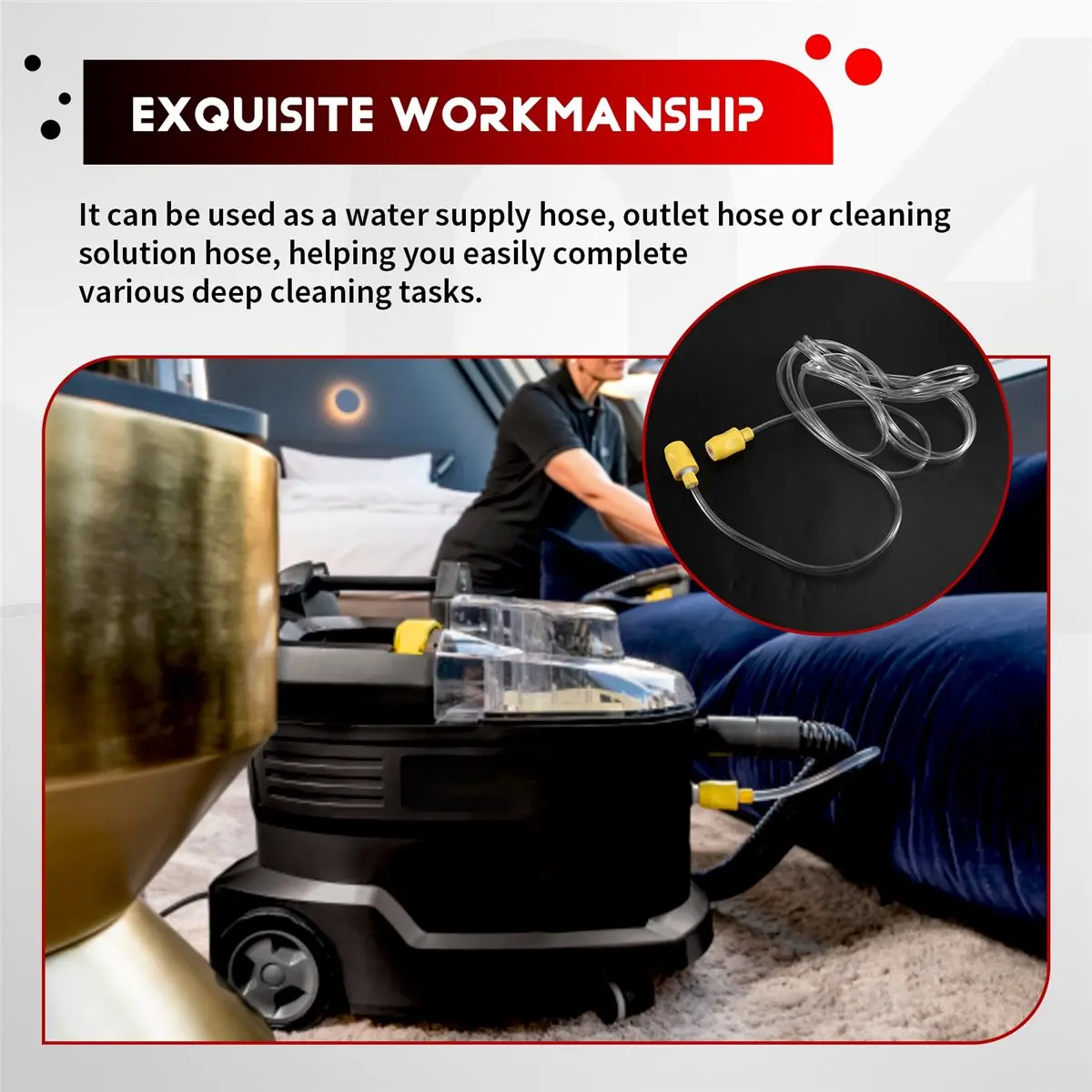 Tuyau d'alimentation en eau claire de 4,0 m pour nettoyeur de tapis Karcher PUZZI 8/10 avec connecteur jaune