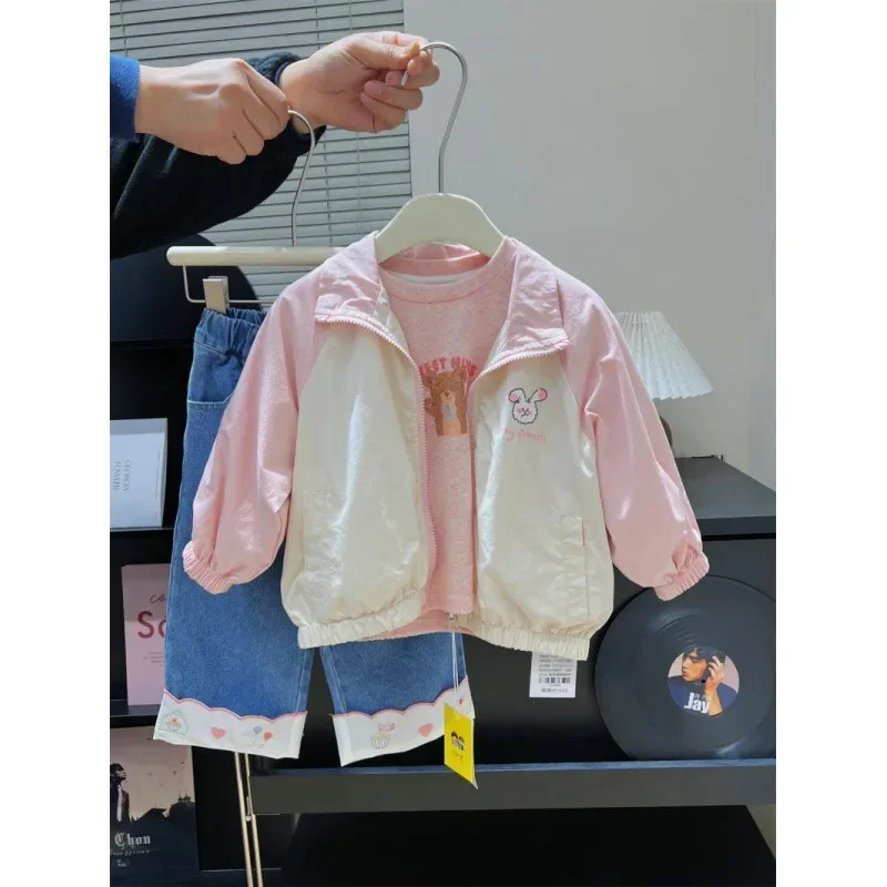 

Girls' Coat Spring and Autumn Children's Jacket on Both Sides Baby Girl Zipper Shirt Cute Print Baseball Uniform Spring Dress