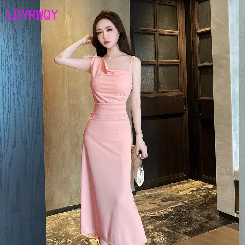 فستان سهرة بحمالات مثير بدون ظهر جديد نحيف ورقيق ومزاج عصري طويل فستان طويل KTV