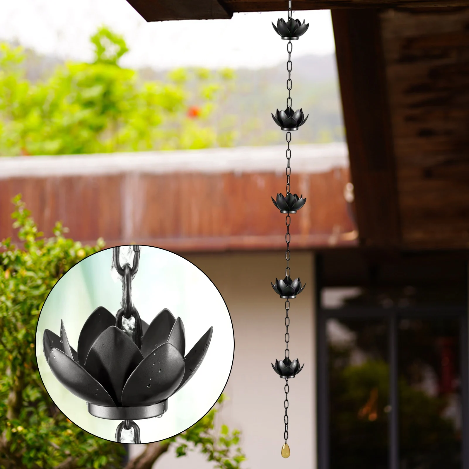 120CMLotus Rain Chain Heavy Duty Metal Outdoor Garden Hanging Rain Catcher Cups Outside Gutters Downspouts Decorative Rain Chain