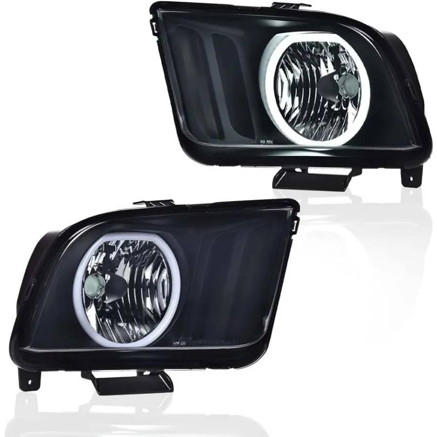 

Светодиодные фары DRL в сборе, совместимые с Ford Mustang S197, черный корпус 2005-2009 годов, сменные фары, пара гладких