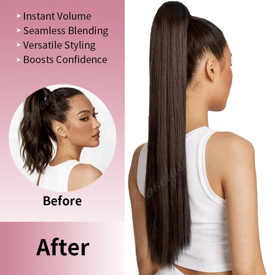 12Colors Straight Drawstring Ponytail Extension Brazilian Human Hair Extensions Drawstring Clip Ins Ponytail 14-26Inch For Salon view 5