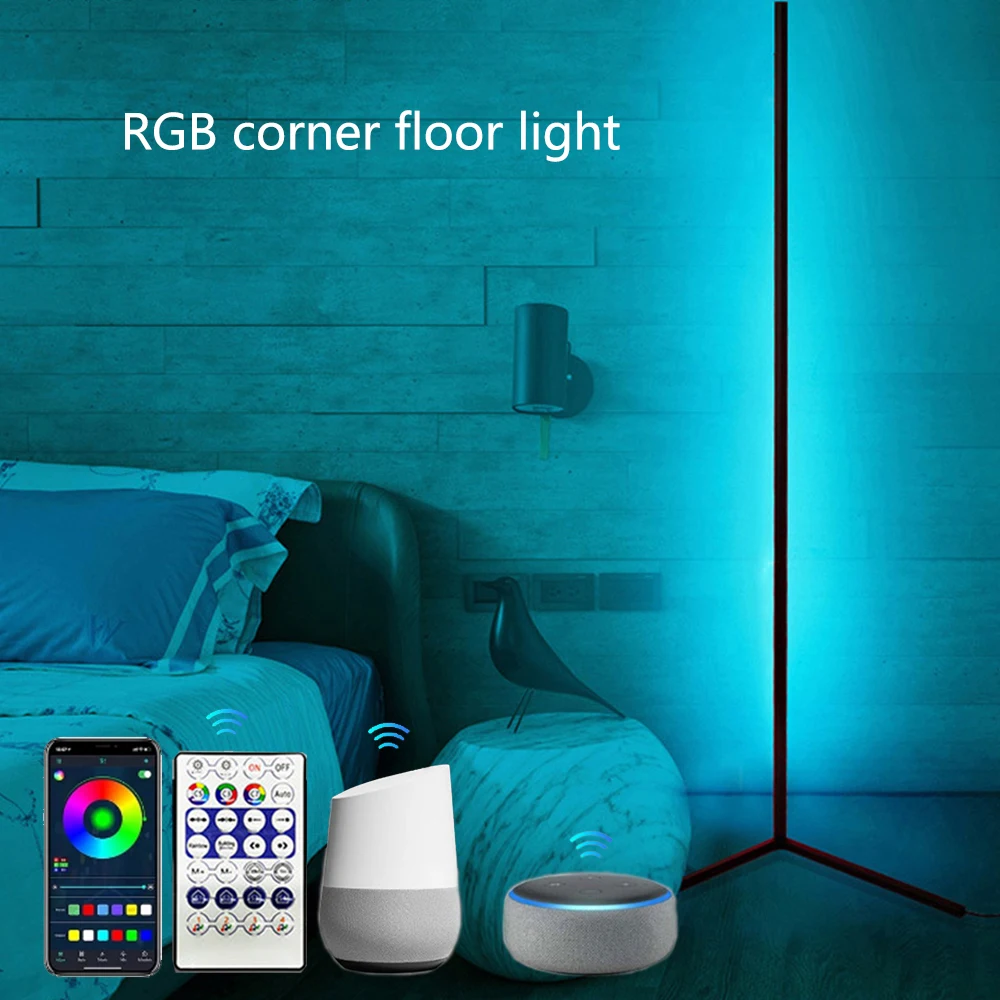 

Bluetooth Wifi RGB светодиодный Угловой напольный светильник, фоновая атмосфера, лампа для гостиной, напольный светильник, стоячий светильник для Google Home Alexa