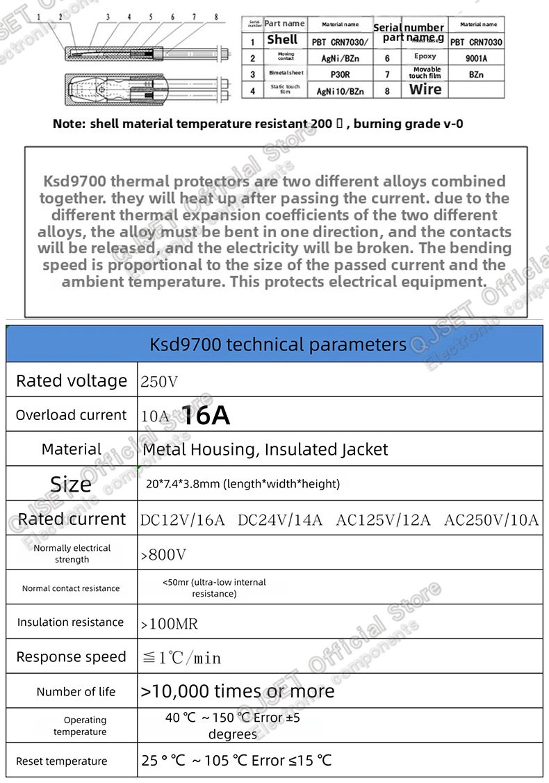 2 Stücke KSD9700 250 V/10 A 16A 40 ~ 150 Grad Normalerweise Geschlossener Temperaturregelungsschalter Bimetall Temperaturschalter Wärmeschutz – Detail 3