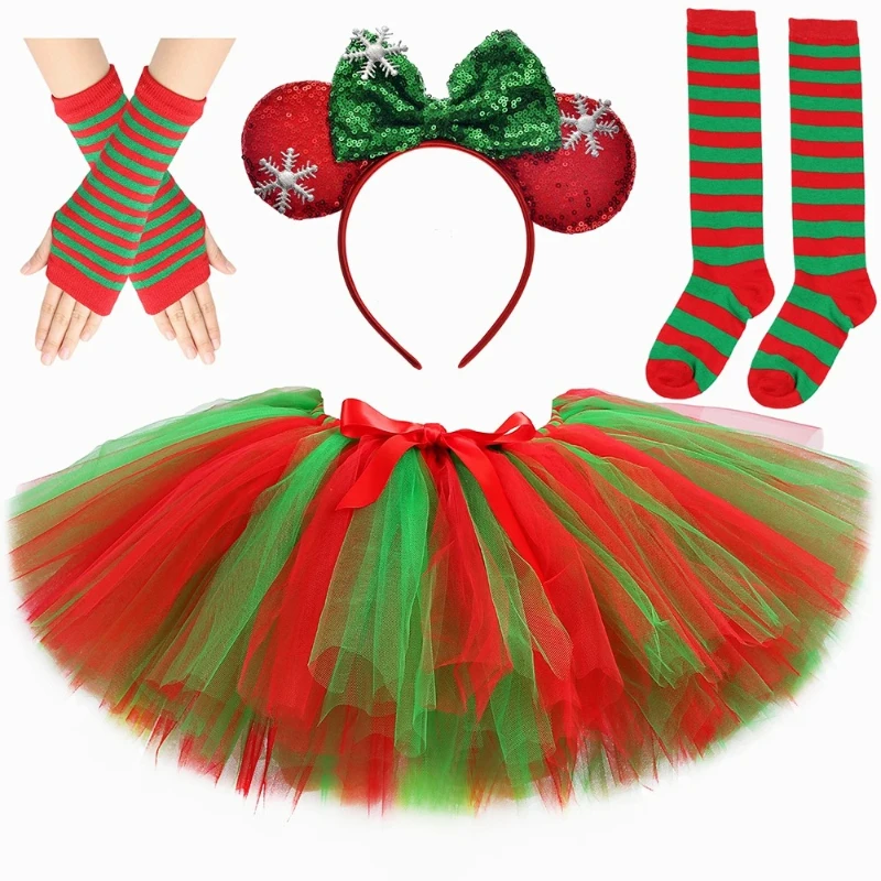 

Dress for Girls Christmas Tutu Skirt Set Fluffy Red Green Kids Mini Tulle Skirts Toddler Girl Xmas Party Performance Tutus Set