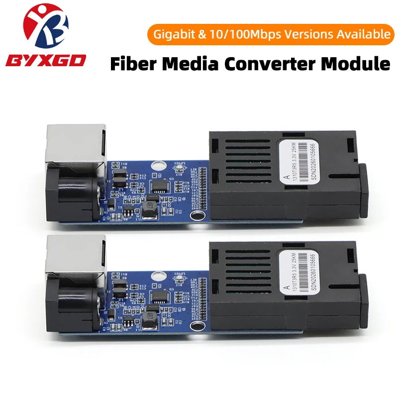 10/100/1000Mbps Gigabit & 10/100Mbps Fast Ethernet Fiber Media Converter Module, SC to RJ45 Transceiver Board, 20km Single Mode