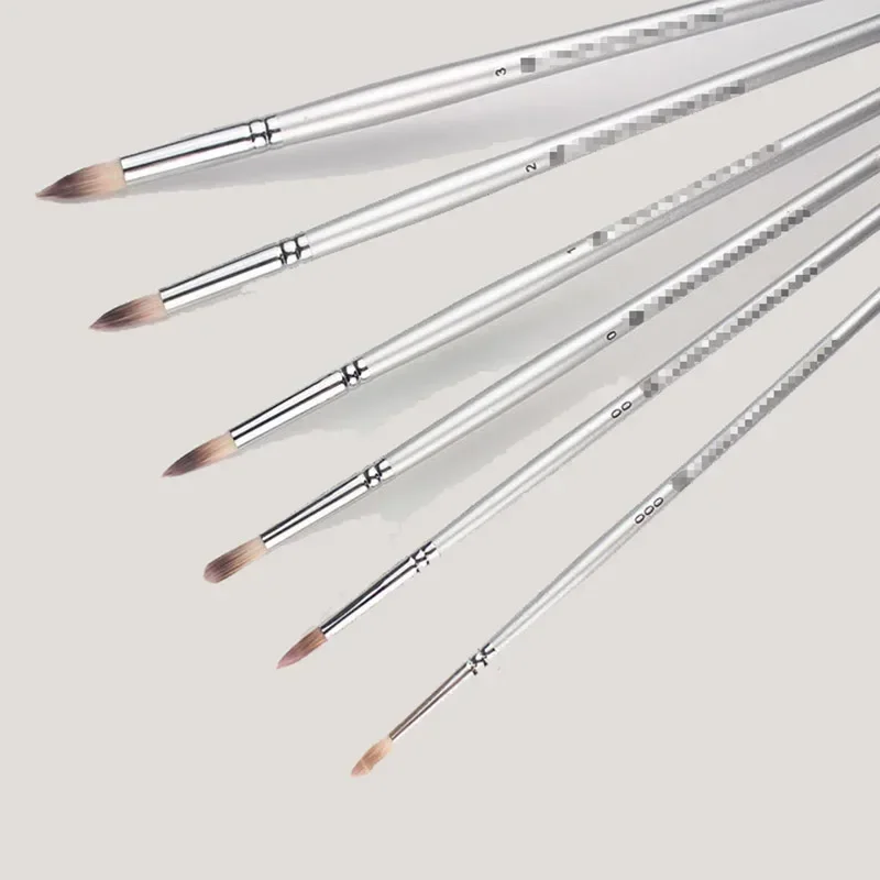 

Набор из 6 миниатюрных кистей с круглой головкой для акварели и гуаши, двухцветные, с нейлоновым ворсом, для масляных и акриловых красок, с серебристой длинной ручкой, художественные принадлежности