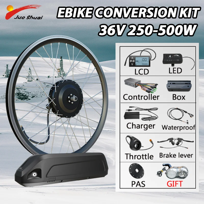 Electric Bike Conversion Kit with 13AH HaiLong Battery 36V 250W-500W Front Rear Hub Motor Wheel 20