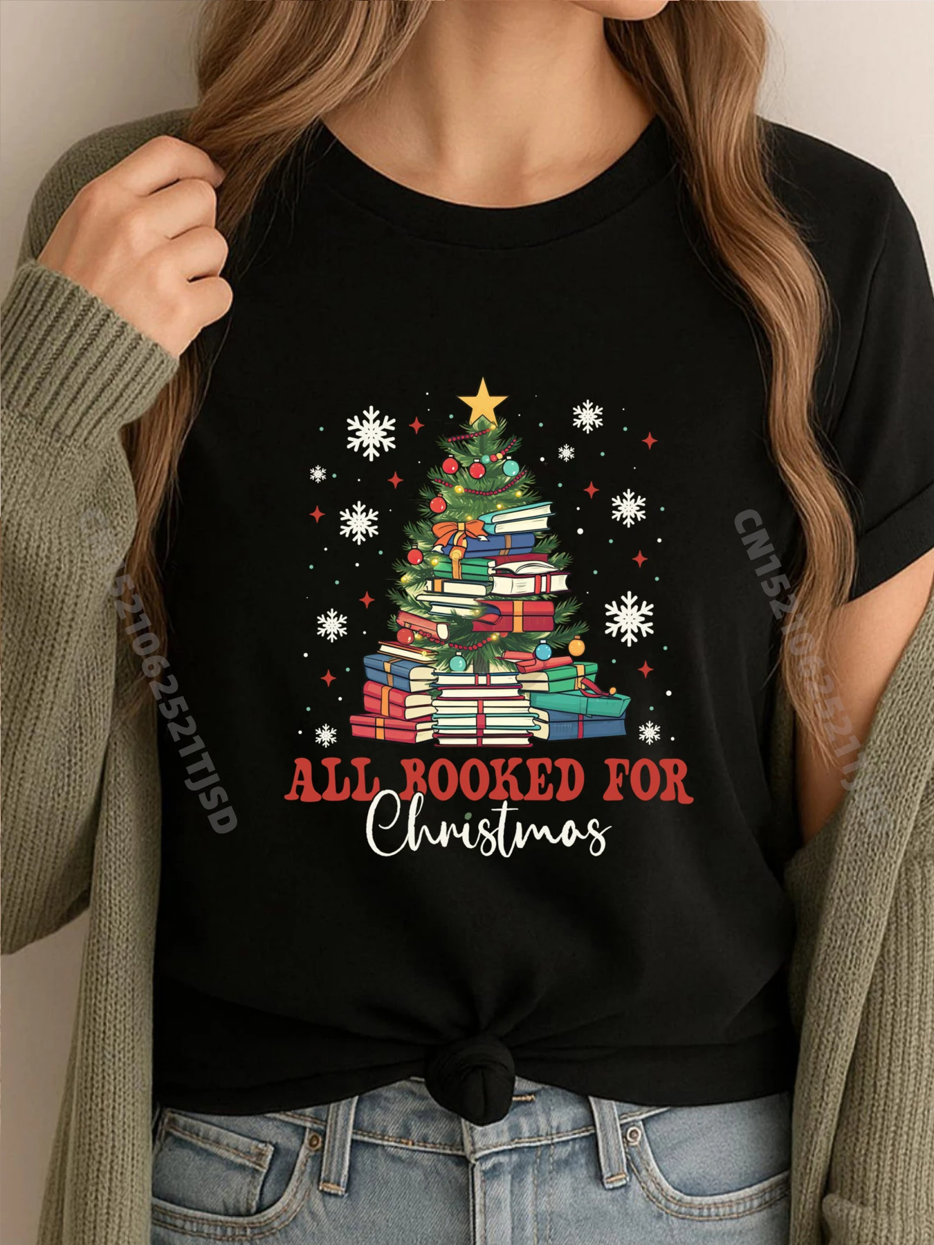 

All Booked For Christmas Tree Lights Book Camisas Basicas Hombre Woman Short Sleeve Tee Retro washed Tops & Tees Japan Style