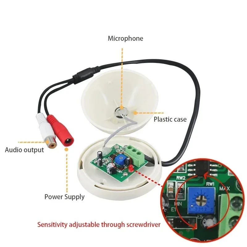 Mini Microphone CCTV, permission de Sécurité, Entrée Audio, Large Portée, Caméra CCTV, Prise de Son pour AHD DVR IP, Directions de Caméra