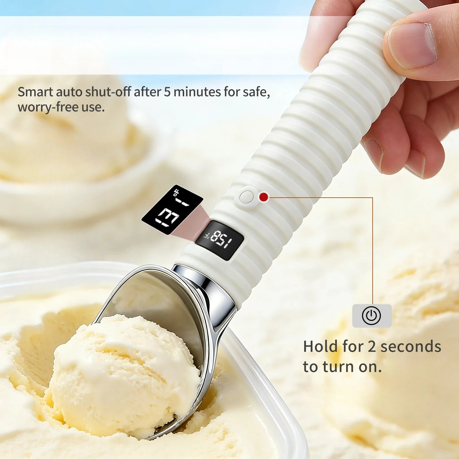 Stainless Steel Digital Display Ice Cream Scoop Household Self‑service Ice Cream Spoon Tool