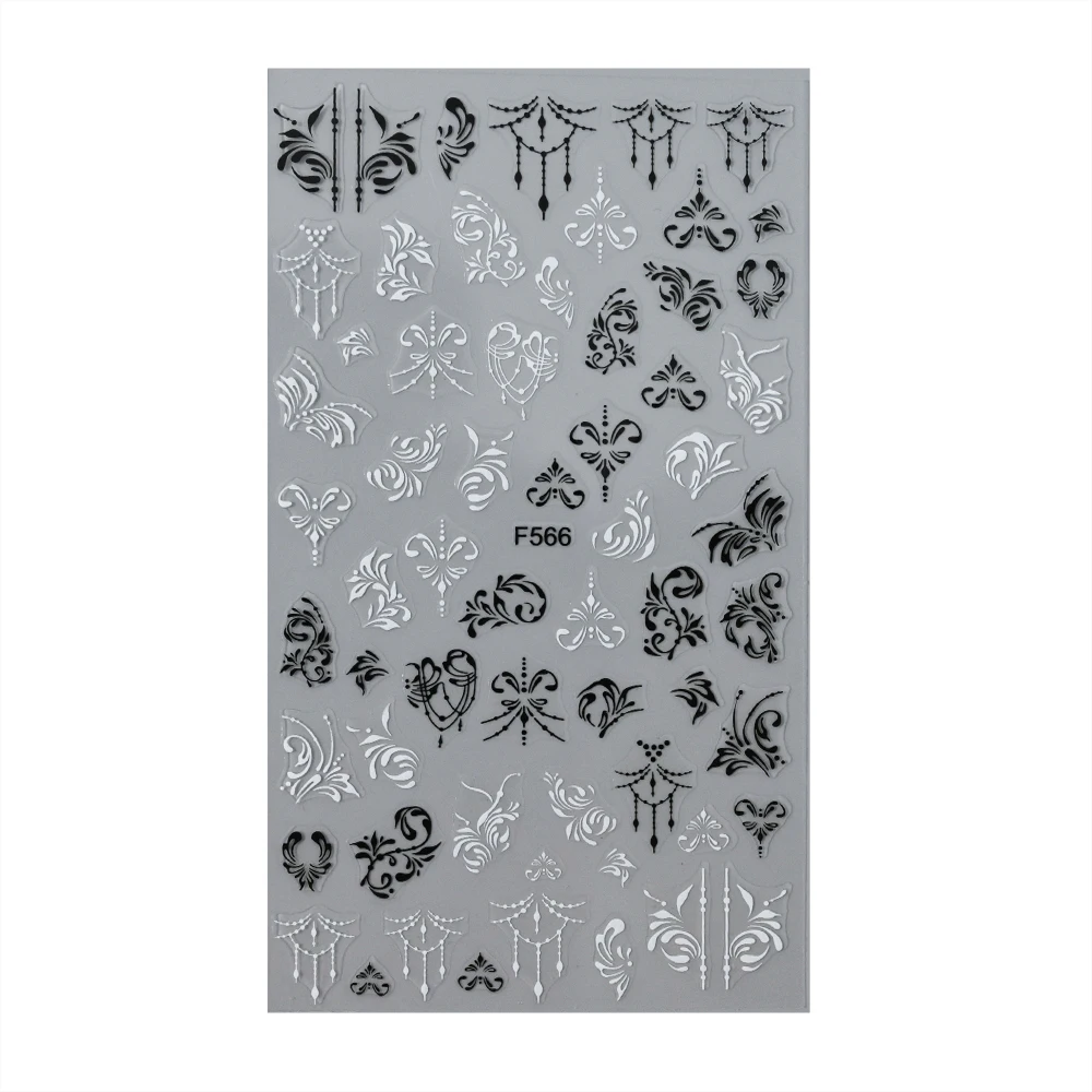 6pcs/Set Black White Lace Flowers Nail Sticker Geometric Line Painting Floral Leaves Charms Decals Retro Sliders Manicure Foils