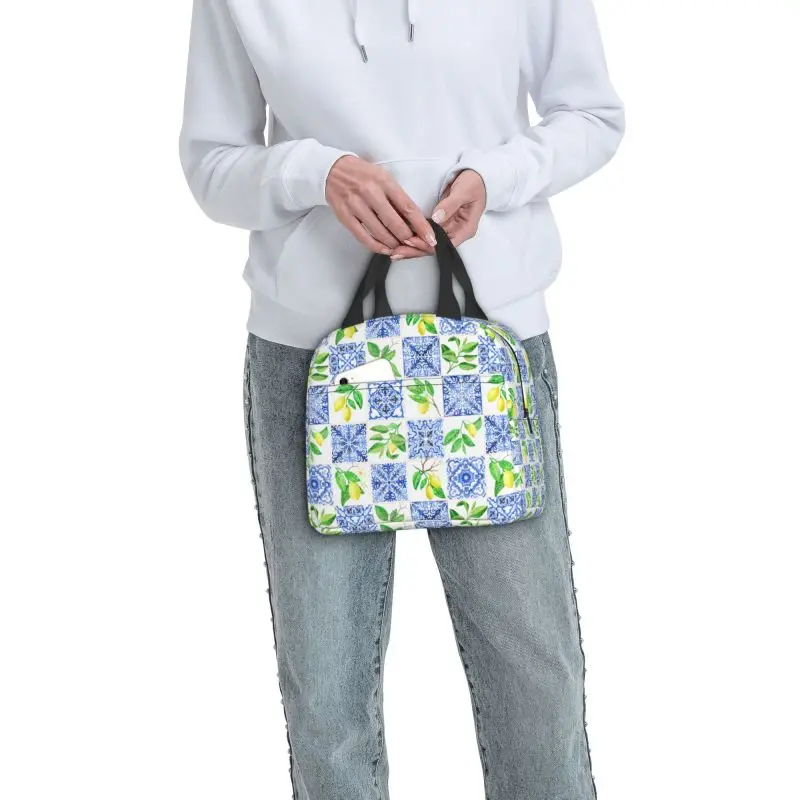 Mediterranean Majolica Fruit Lemons Insulated Lunch Bag Waterproof Cooler Thermal Bento Box Women Kids Food Container Tote Bags