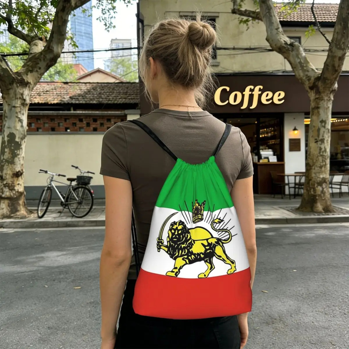 

Flag Of Persia Iran Pahlavi Backpacks Casual Drawstring Bundle Pocket Sports Bag Book Bags for Man Woman School