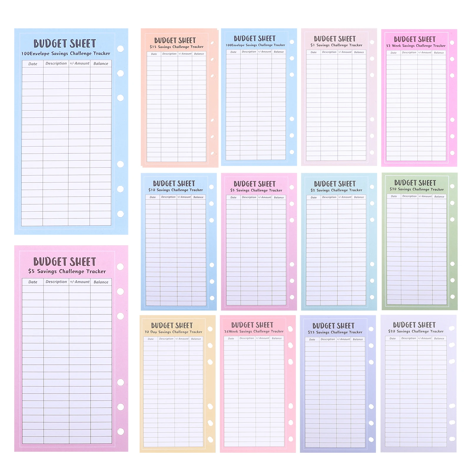 

A6 Savings Challenge Tracker Sheets 6-Hole Binder Paper Cash Deposit Financial Planning Check-In Goal Tracking Saving