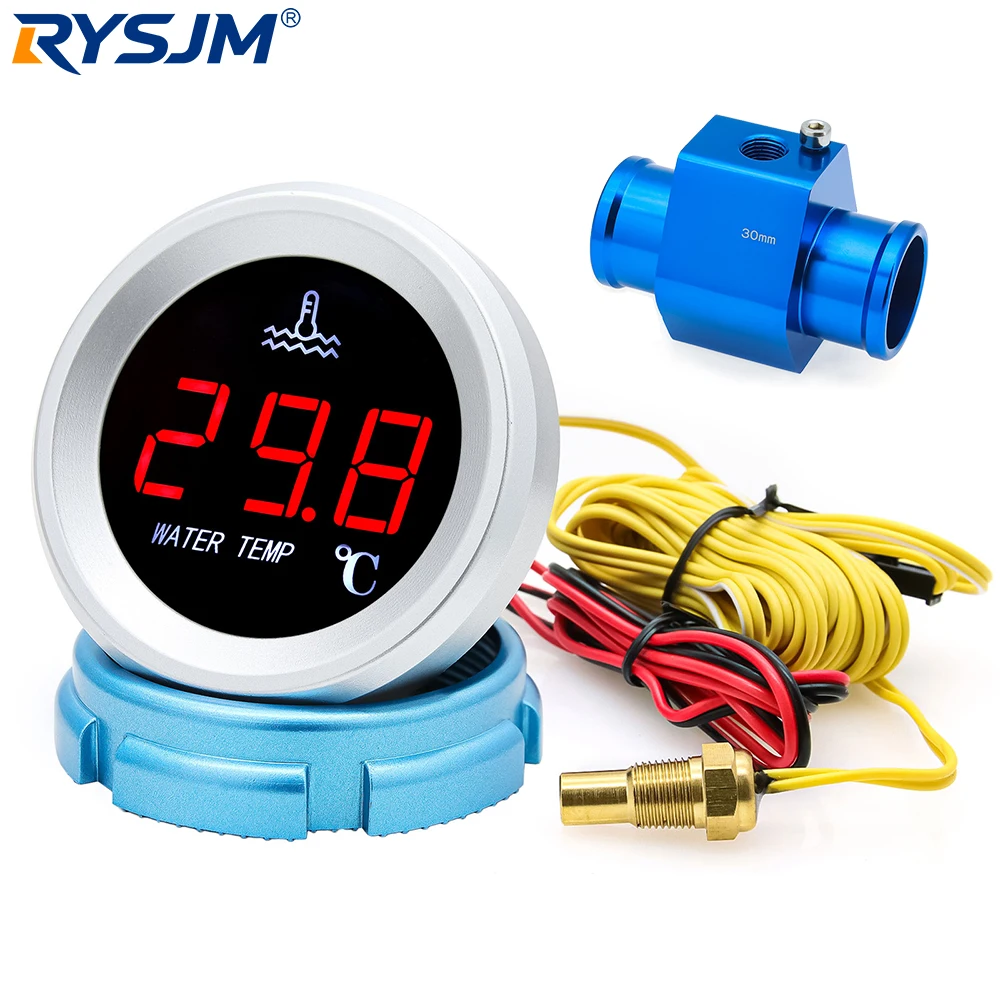 

52mm 9-36V Car Digital Water Temperature Gauge 0-120℃ LED Display With 1/8NPT Sensor Warning Alarm For Marine Boat Car Truck