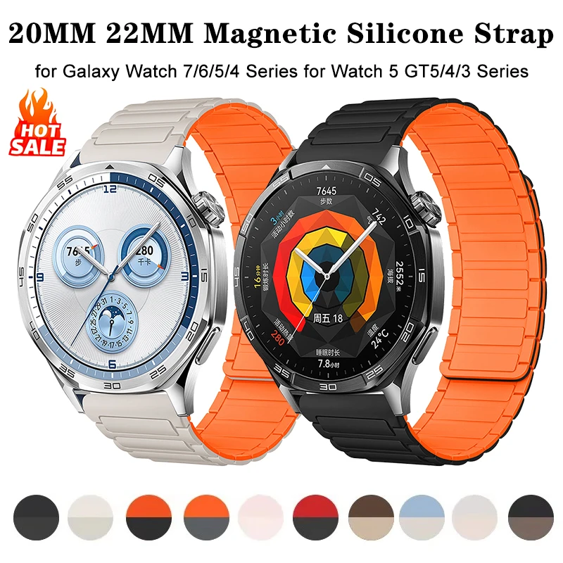 18mm 20mm 22mm Magnetic Strap for Samsung Galaxy Watch 7 6 5 4 Classic 5Pro Active Silicone Band for Huawei Watch 5 GT5 Pro 46mm