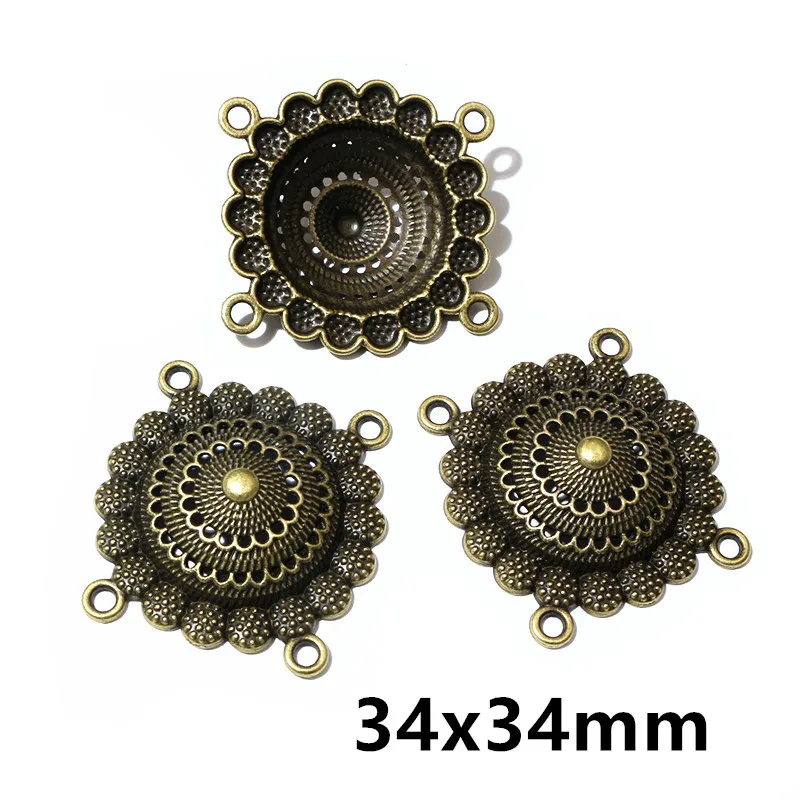 10pcs Bronze Color Bohemian Vintage Flower Connector Charms Pendant DIY Jewelry Making Accessories Findings Necklace Bracelet