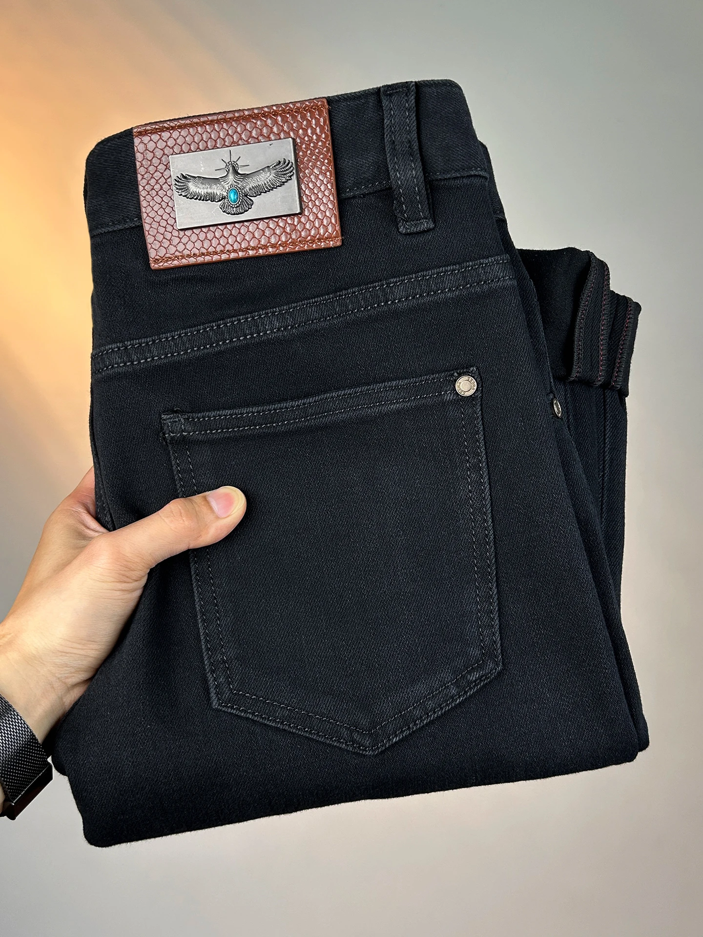 

Мужские джинсы премиум-класса, приталенные, прямого кроя, повседневные, однотонные, длинные, эластичные, удобные, для осени и зимы