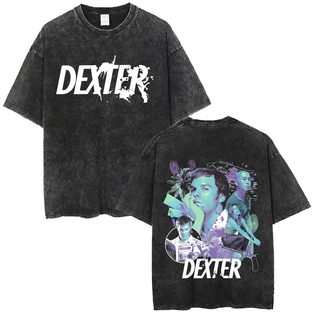 Dexter Morgan Vintage Washed T-shirts Men Women Casual Retro Oversized Short Sleeve T Shirts Men's Fashion Gothic Cotton T-shirt