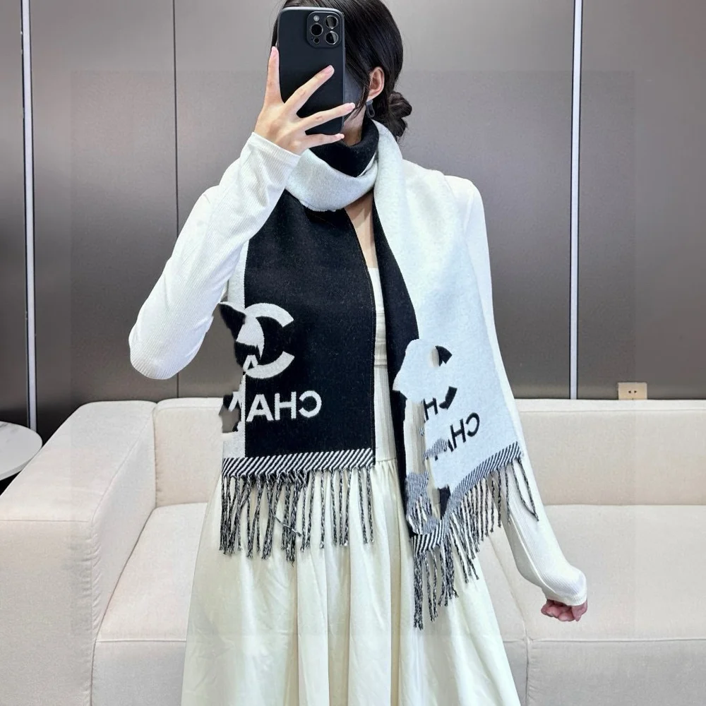 2025 dupla face lã moda versátil jacquard cachecol edição feminina carta avançada cachecol quente sem caixa