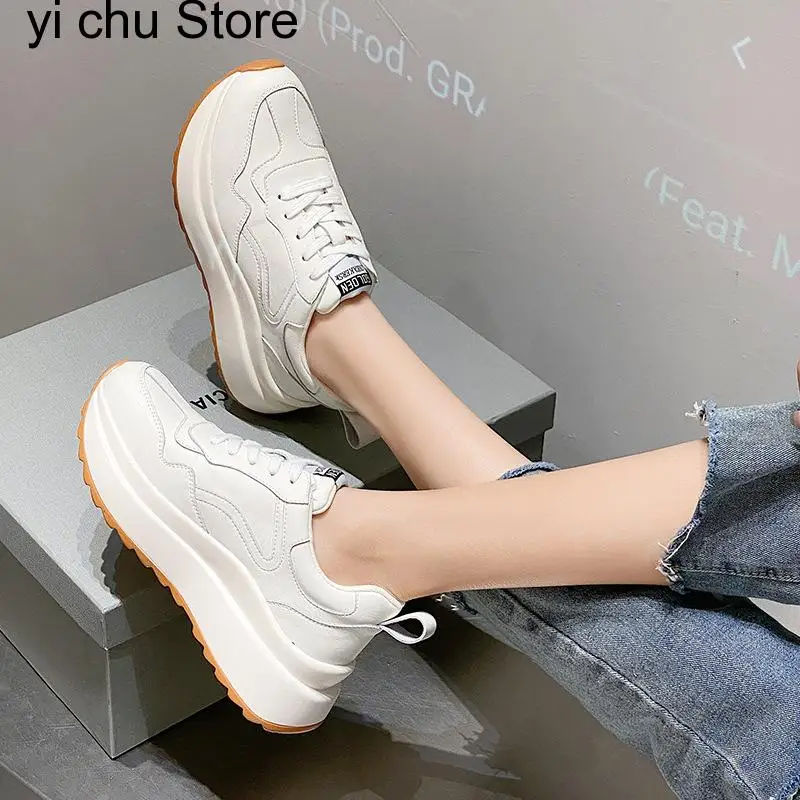 

New Fashion Women Shoes Platform Sneakers Ladies Lace-up Casual Shoes Breathable Walking Shoes White Flat Girl Sneaker