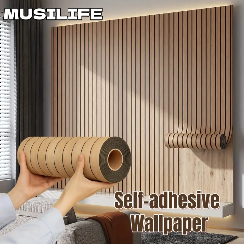 3D Imitation Wood Grain Self-adhesive Wallpaper Home Decor Waterproof Peel&stick Wall Sticker for Bedroom Living Room Renovation