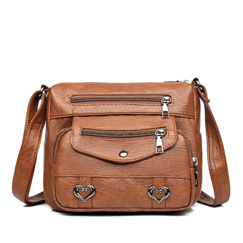 E74B PU Leather Crossbody Bag with Multiple Pockets Fashionable Unisex Shoulder Bag Versatile Single shoulder Bag for Girls