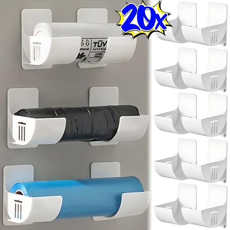 20/2pcs Trash Bags Shelf Holder Wall Mounted Plastic Bag Film Container DispenserGarbage Bag Storage Box Organizer For Kitchen