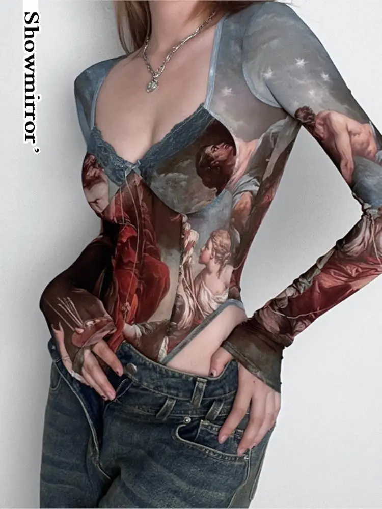 sexy gothic printed bodysuits female summer clothings y2k bodysuit tops for women fairycore bodis mujer party clubwear