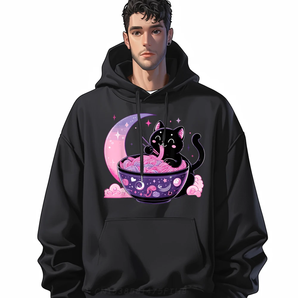 

Pastel Goth Aesthetic Kawaii Cat Eating Ramen Noodles Xs Graphic Pullover Hoodies Luxury Sweater