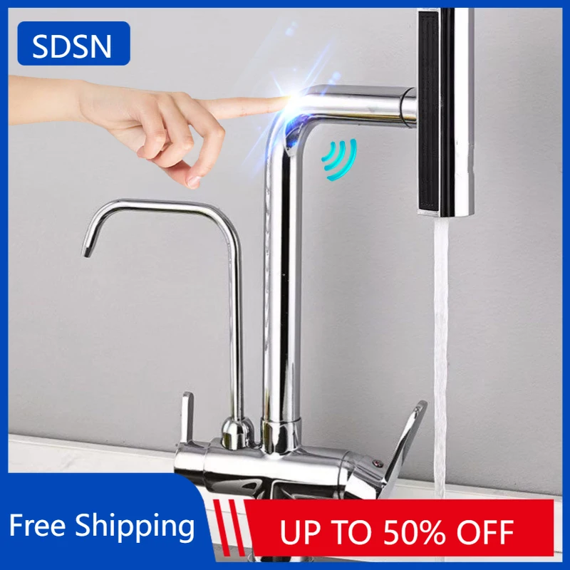 Feiyu Touch Filter Kitchen Sink Faucet with Pull Down Hot Cold Kitchen Sink Mixer Tap Solid Brass Touch on Filter Kitchen Faucet