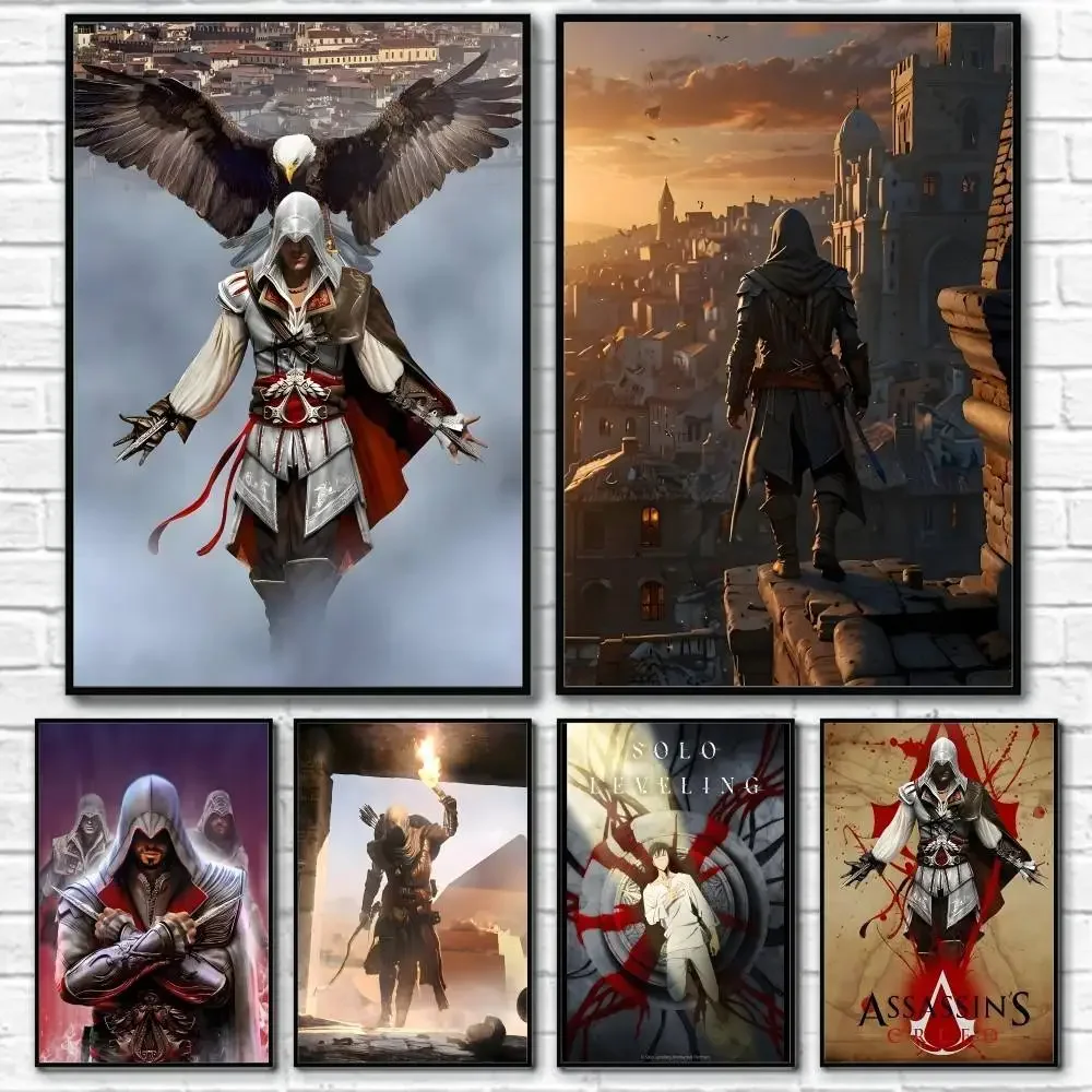 Póster de juego A-Assassins Creed Shadows, papel impreso a prueba de agua, pegatinas decorativas para habitación, decoración artística de pared para dormitorio y sala de estar