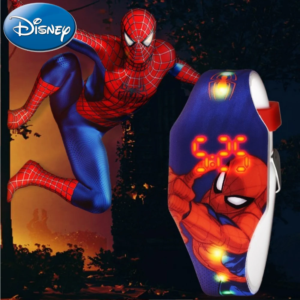 Jam tangan Flash warna-warni Marvel Iron Man Frozen Spiderman, bahan silikon jam tangan tampilan Digital LED waktu anak perempuan laki-laki jam Relogio Masculin