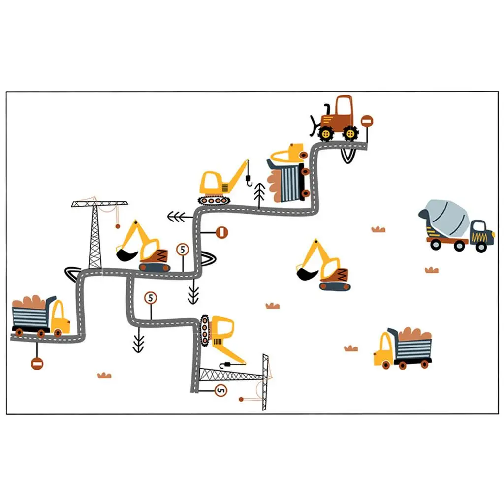 Kids Room Wall Decals Construction Vehicles Set for Nursery Decor Excavator Dump Truck Forklift Crane Tractor Digger Self