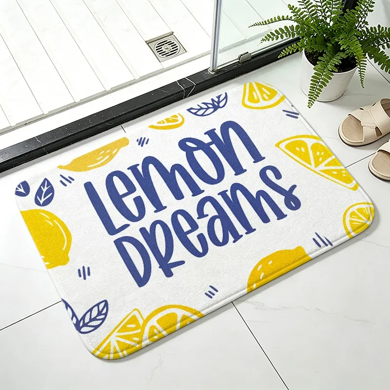 Soft Flannel Kitchen Rug, Lemon on Dreams Summer Long Floor Mat, Absorbent Doormat for Bathroom Bedroom Entryway Home Decor