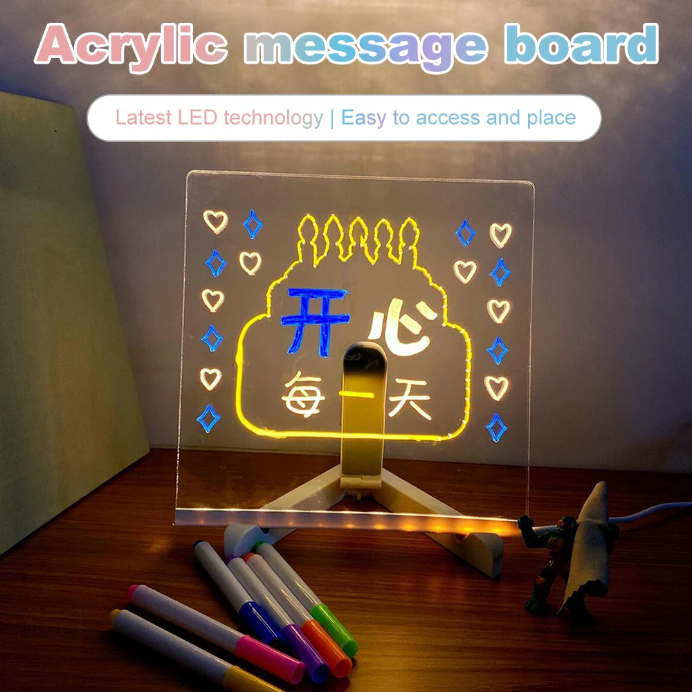 Transparent LED light up acrylic message board Erasable USB Children Drawing Board CIY for Birthday Gifts Bar Advertising Boards