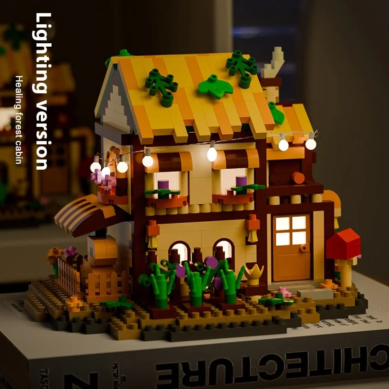 Bos Boomhuis Straatscène Verlichte versie Miniatuurarchitectuur Set Diy 3D Puzzel Cottage Desktop Decoratief cadeau