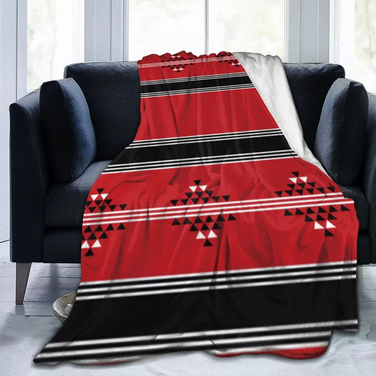 Throw Blanket Sadu Fabric Geometric Pattern Micro Fleece Blanket Four Sizes Retro Portable For Camping AntiPilling Blanket