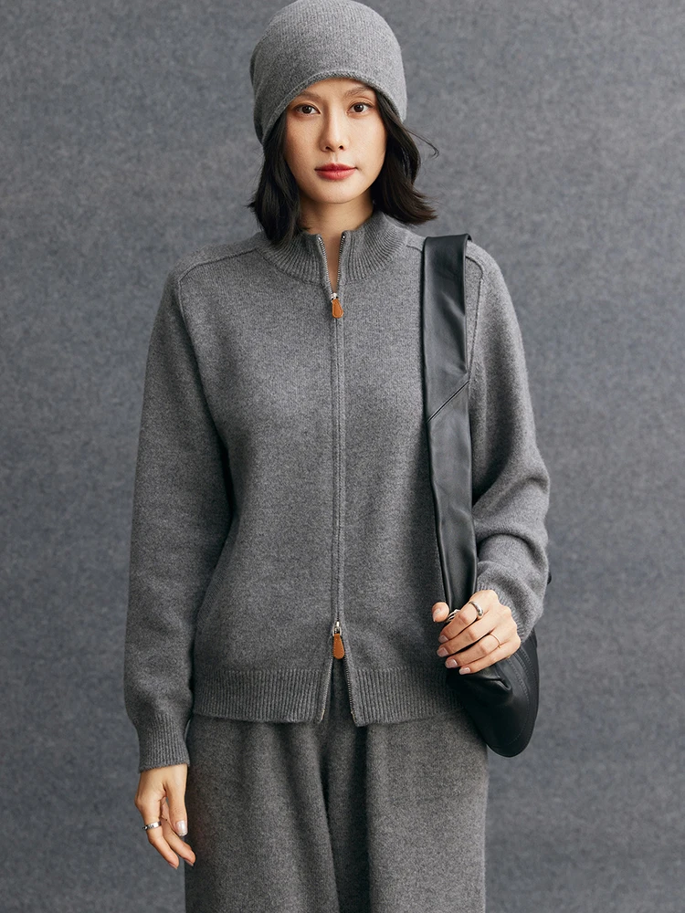 TLOML 신상 여성용 100% 캐시미어 스웨터 더블 지퍼 가디건 목폴라 스웨터 코트 가을 겨울 두꺼운 캐시미어 니트웨어 탑