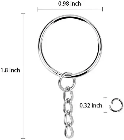 100Pcs Key Ring with Chain and Open Jump,1 inch Split Round Keychain Rings