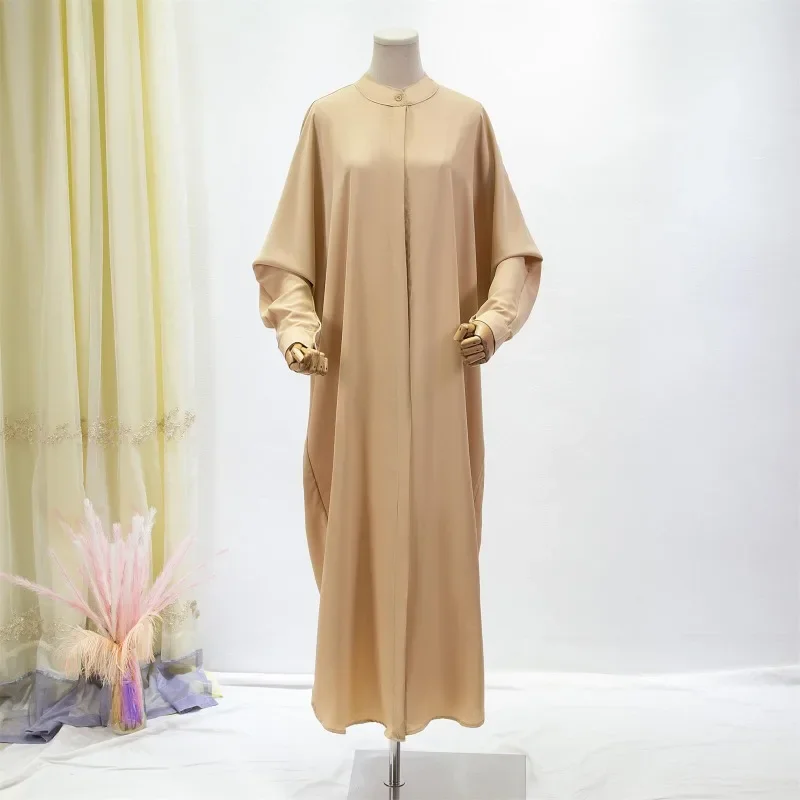 Abayas Ramadán para mujer, elegante vestido largo de manga larga, cárdigan suelto musulmán Abaya, caftán de cuello redondo sólido