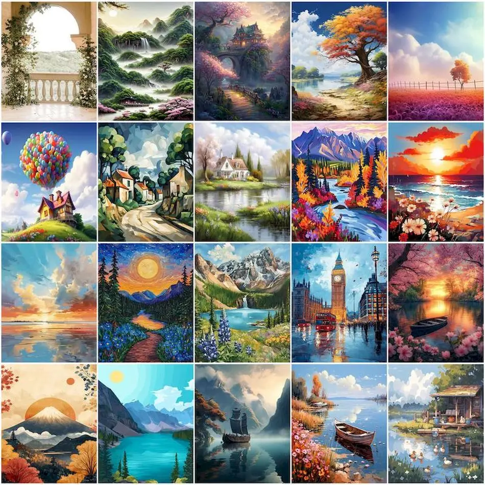 

GATYZTORY Painting By Numbers New Landscape Picture Drawing Watercolor Adult Coloring Drawing On Canvas Picture Frame Handicraft