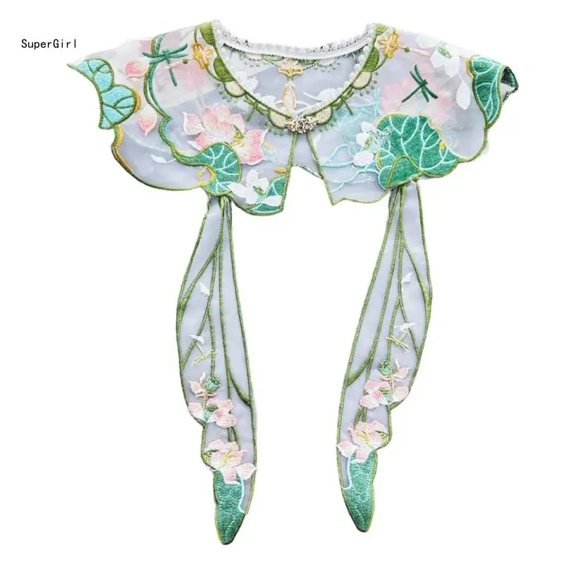 Embroidered Flower Decorative False Collar Detachable Shawl Scarf for Girl J78E