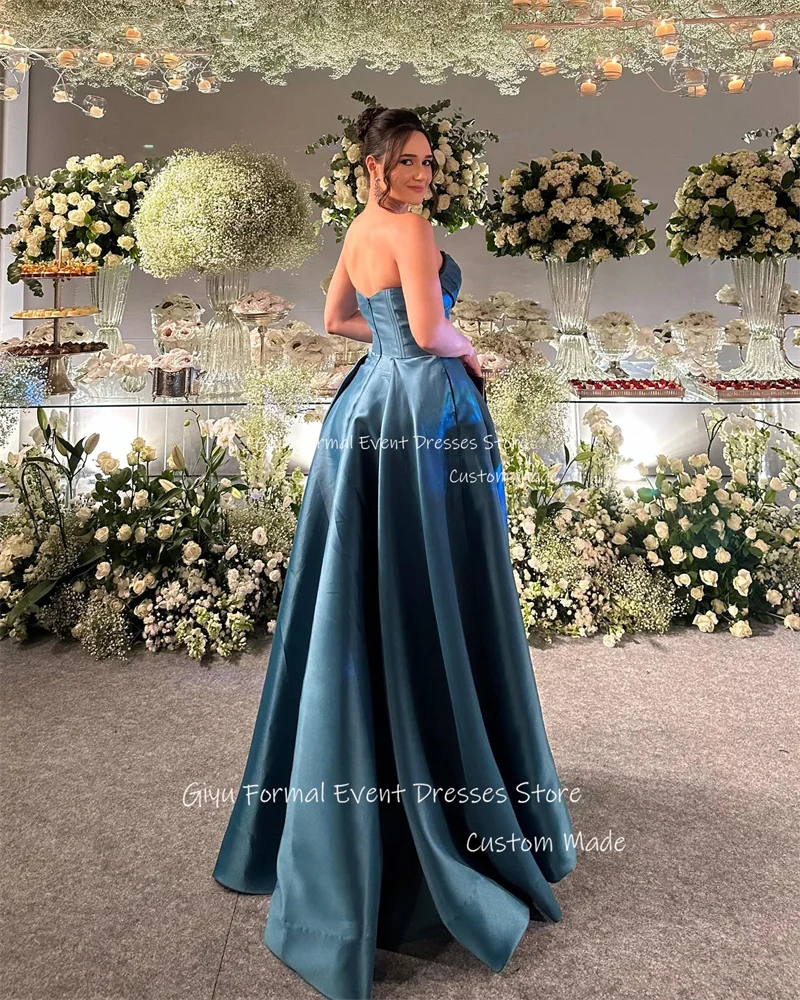 Giyu Dusty Blue taffetà abiti da sera Dubai Arabic Women Beads Sweetheart Prom Gowns Formal Occasion Party Dress Wedding