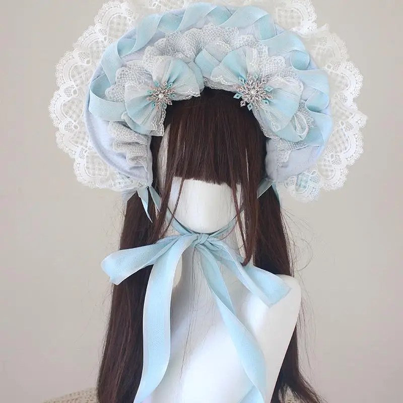 

Рождественский G Голубой Капот Цилиндр Повязка на голову BNT Кружевной Бант KC Рукава Лолита Повязка на голову с зажимом по краям