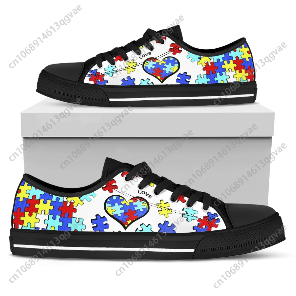 

Autism Awareness Heart Low Top Sneakers Mens Womens Teenager High Quality Canvas Sneaker Couple Shoes Custom Personalized Shoe
